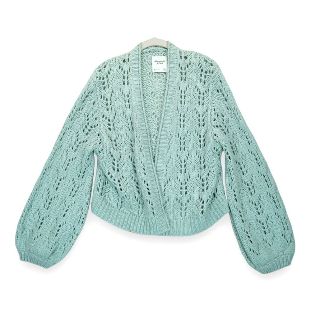 Abercrombie & Fitch Crochet Knit Eyelet Cardigan Open Front Sweater Women Large